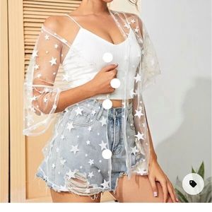 White stars kimono cover up